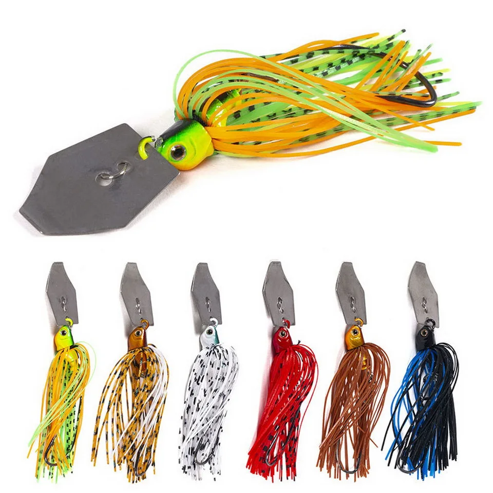1pcs Fishing Lure 100mm 11g Blade Metal Bait With Rubber Skirt Artificial Wobbler Buzzbait Jigging Lure Spinner Spoon For Pike
