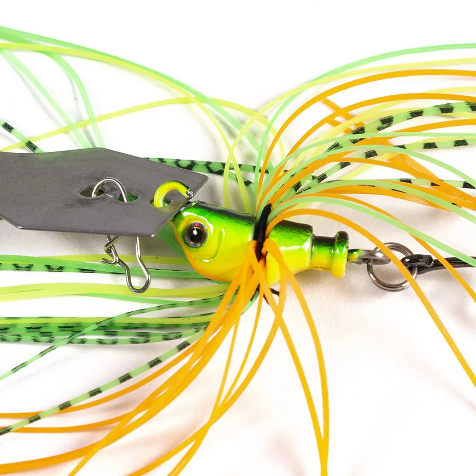 1pcs Fishing Lure 100mm 11g Blade Metal Bait With Rubber Skirt Artificial Wobbler Buzzbait Jigging Lure Spinner Spoon For Pike
