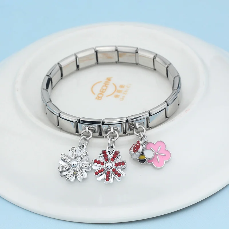 Hapiship Original Daisy Fashion Flower Dazzling CZ Italian Links Charm Fit 9mm Stainless Steel Bracelet Jewelry DIY Making DJ390