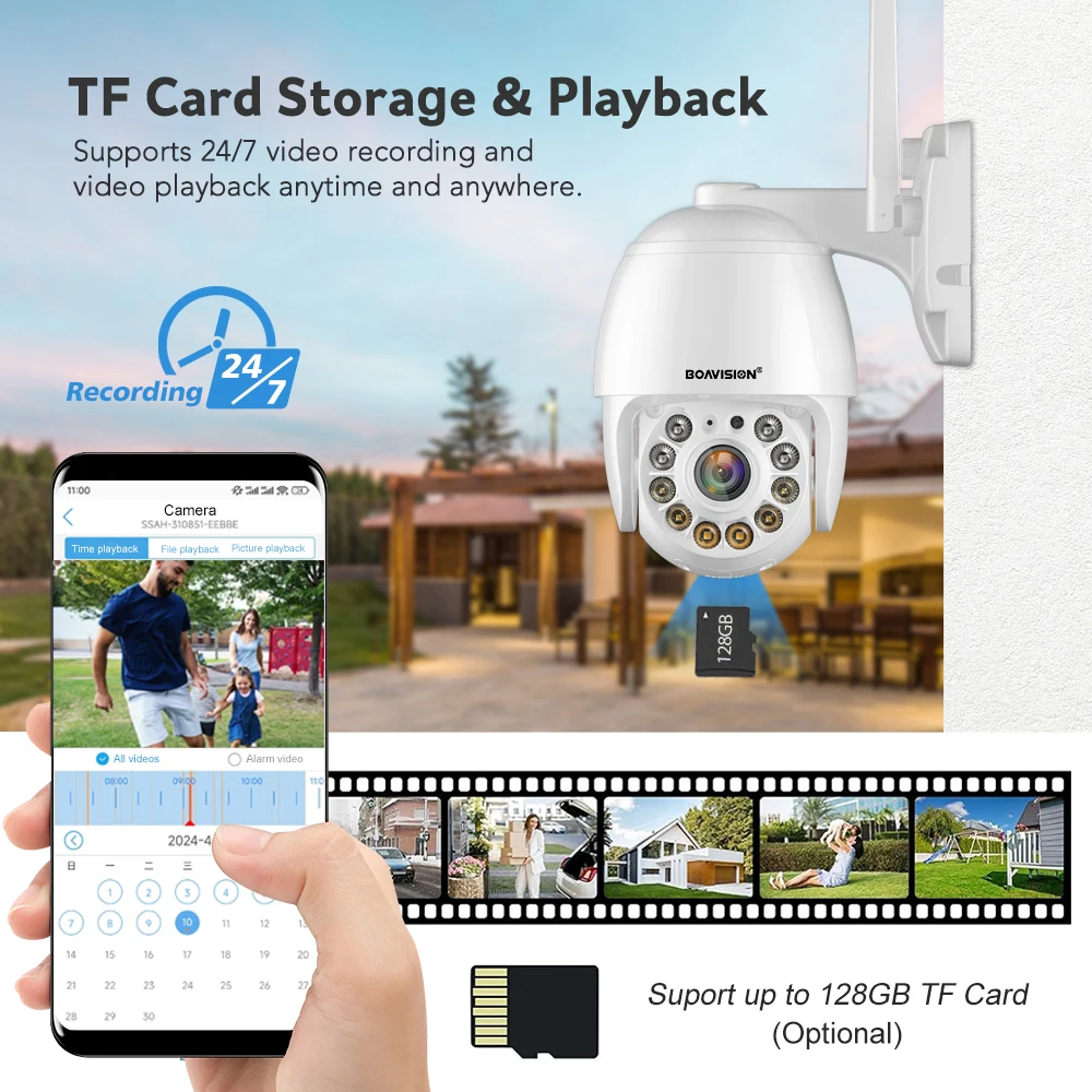 8MP 5MP 2K Wifi Surveillance Camera Outdoor AI Human Detection Color Night Vision 4X Digital Zoom PTZ Mini IP Security Camera
