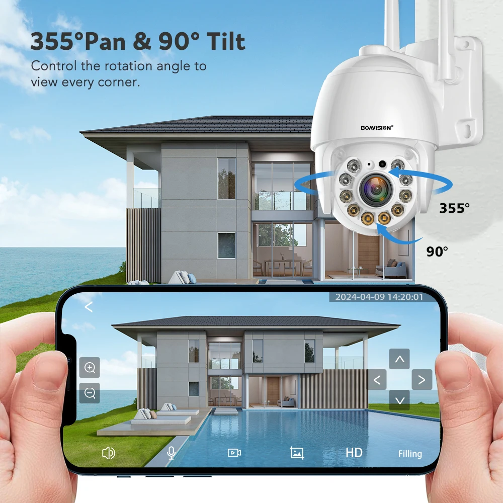 8MP 5MP 2K Wifi Surveillance Camera Outdoor AI Human Detection Color Night Vision 4X Digital Zoom PTZ Mini IP Security Camera
