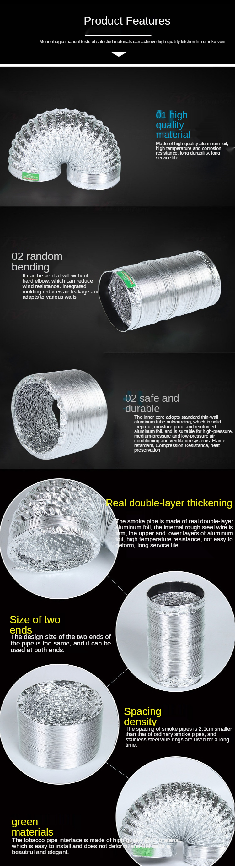 80-200mm Ventilator Pipe Aluminum Air Ventilation Hose for Bathroom Kitchen System Vent Exhaust Duct Tube Accessories