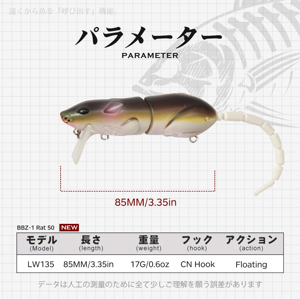 Hunthouse BBZ-1 Rat Fishing Lure 85mm 17g Multi-Joint Segment Tail Mouse Bait For Fishing Bass Tackle Minnow Crankbaits LW135