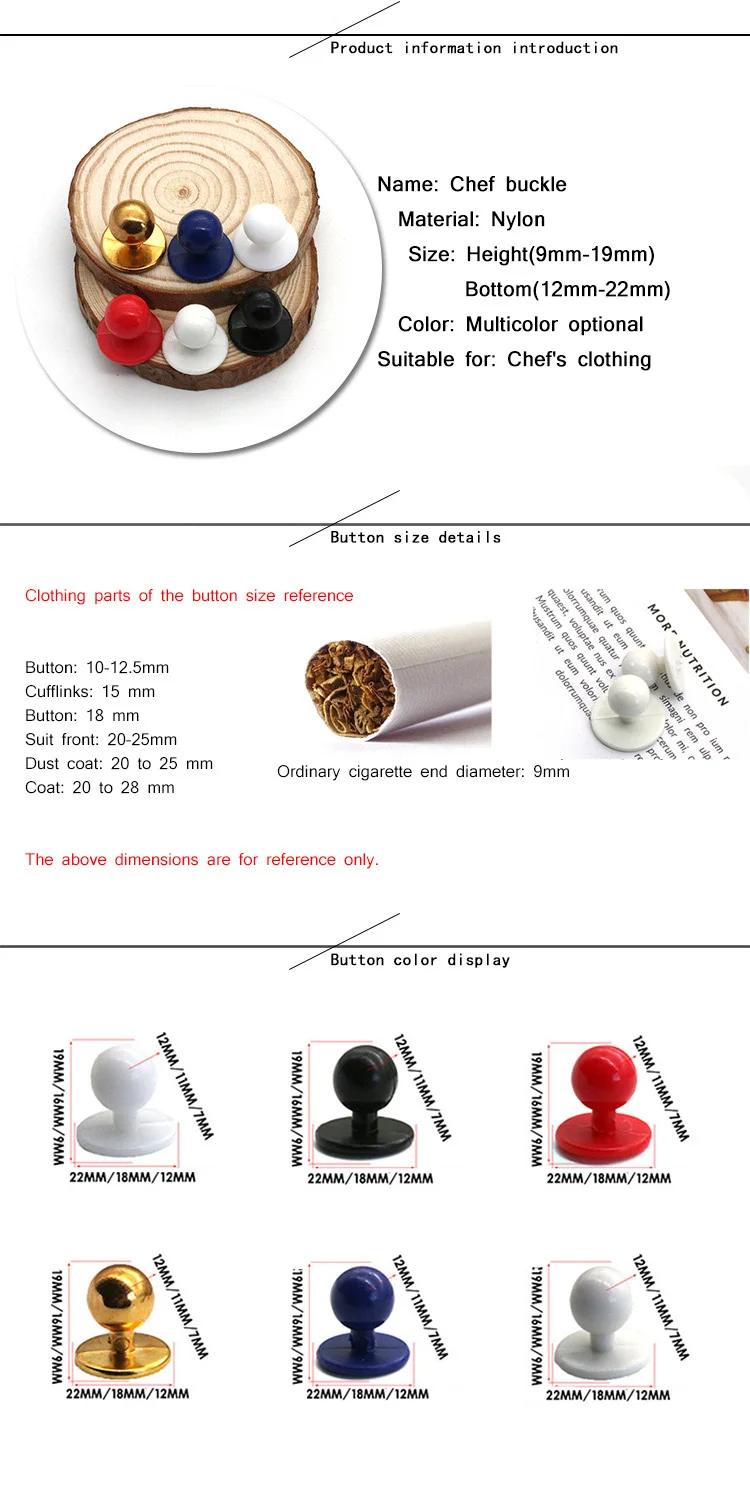 XUNZHE 10 Pcs 11.5*18mm Restaurant Chef Uniforms Suit Buttons Color Plastic Buttons For Diy Costumes Parts Accessories