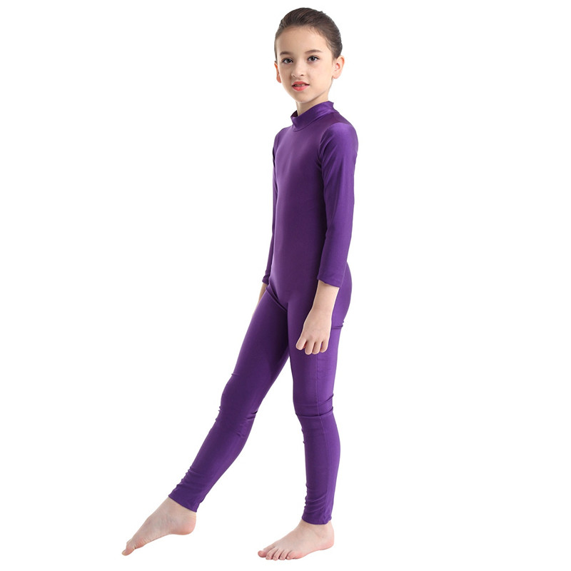 Girls Spandex Long Sleeve Mock Neck Leotard, Ballet Gymnastics Leotards for Kids, Children's Dance Costumes, Dancewear Jumpsuits