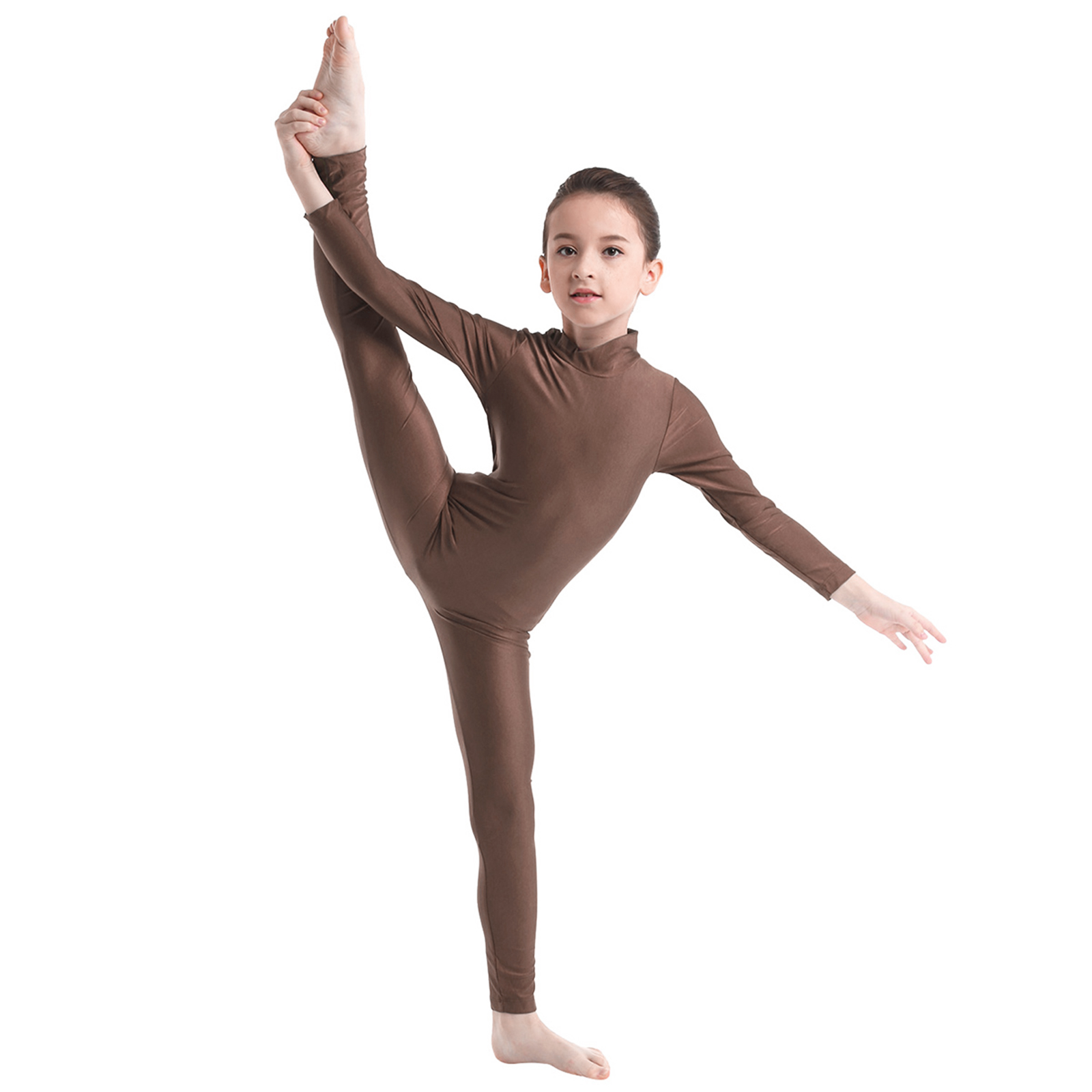 Girls Spandex Long Sleeve Mock Neck Leotard, Ballet Gymnastics Leotards for Kids, Children's Dance Costumes, Dancewear Jumpsuits