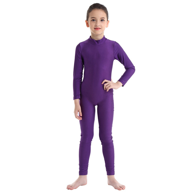 Girls Spandex Long Sleeve Mock Neck Leotard, Ballet Gymnastics Leotards for Kids, Children's Dance Costumes, Dancewear Jumpsuits