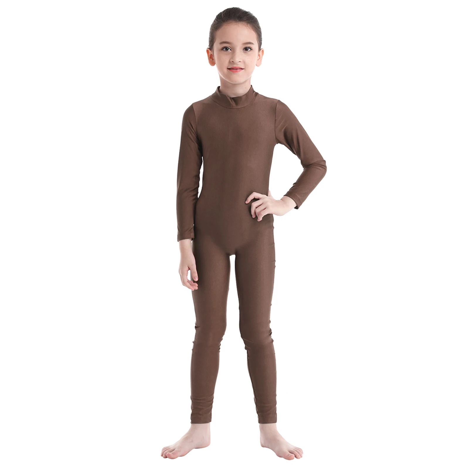 Girls Spandex Long Sleeve Mock Neck Leotard, Ballet Gymnastics Leotards for Kids, Children's Dance Costumes, Dancewear Jumpsuits