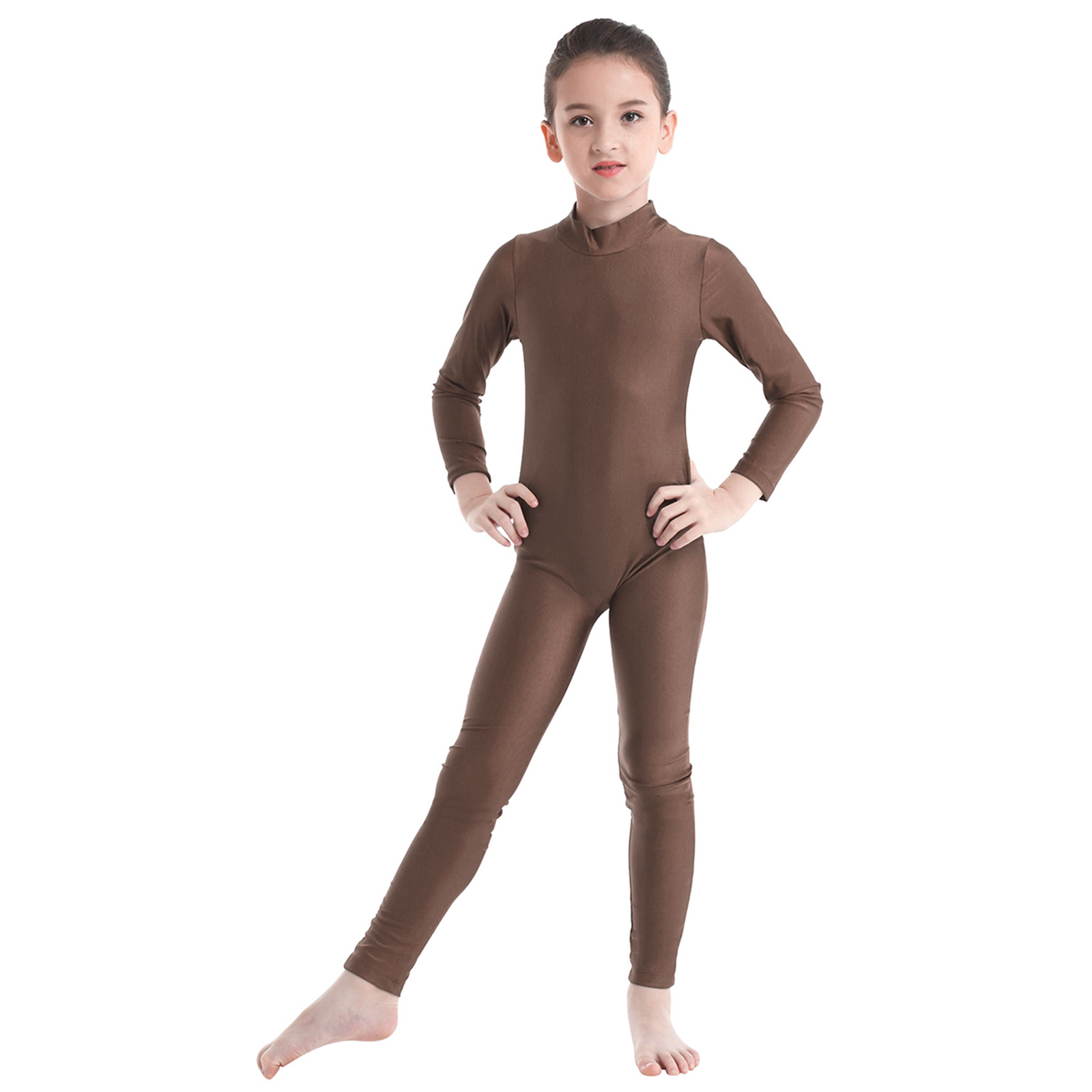 Girls Spandex Long Sleeve Mock Neck Leotard, Ballet Gymnastics Leotards for Kids, Children's Dance Costumes, Dancewear Jumpsuits