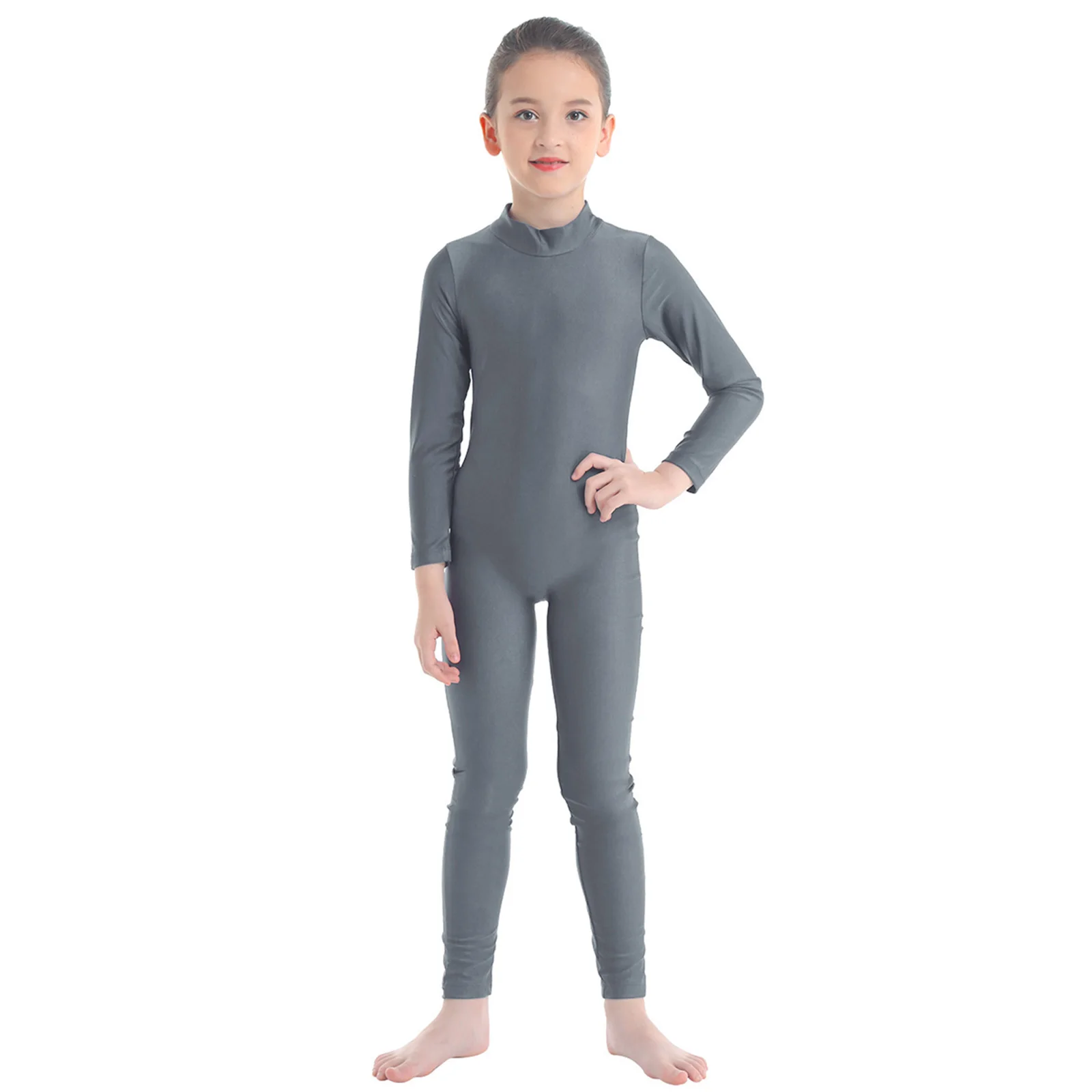 Girls Spandex Long Sleeve Mock Neck Leotard, Ballet Gymnastics Leotards for Kids, Children's Dance Costumes, Dancewear Jumpsuits