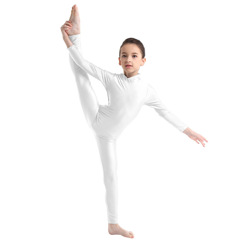 Girls Spandex Long Sleeve Mock Neck Leotard, Ballet Gymnastics Leotards for Kids, Children's Dance Costumes, Dancewear Jumpsuits