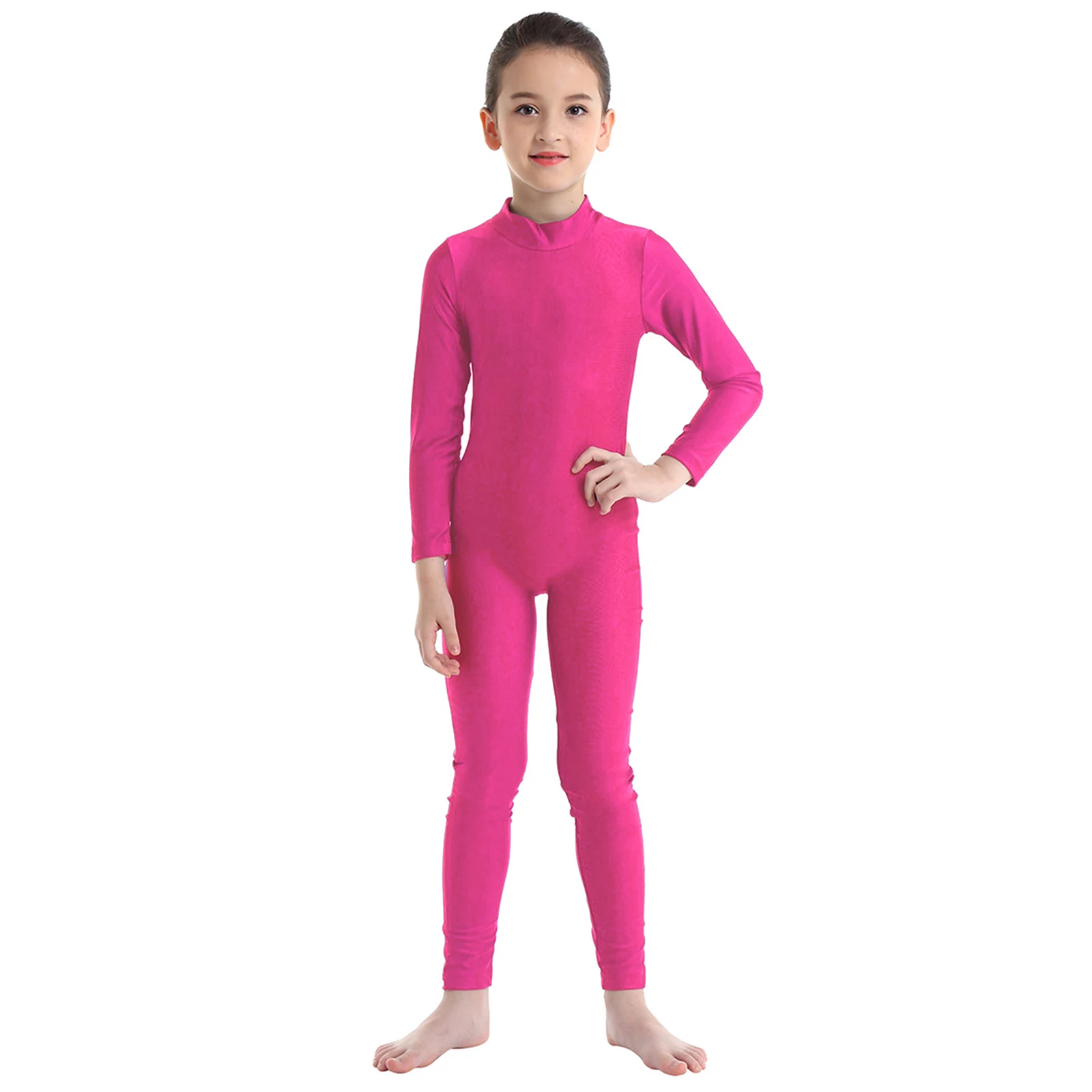 Girls Spandex Long Sleeve Mock Neck Leotard, Ballet Gymnastics Leotards for Kids, Children's Dance Costumes, Dancewear Jumpsuits