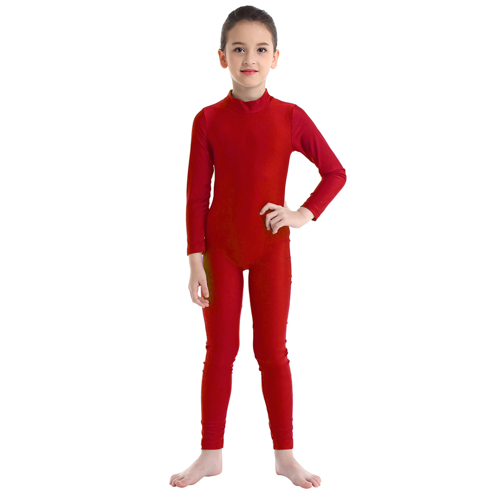 Girls Spandex Long Sleeve Mock Neck Leotard, Ballet Gymnastics Leotards for Kids, Children's Dance Costumes, Dancewear Jumpsuits