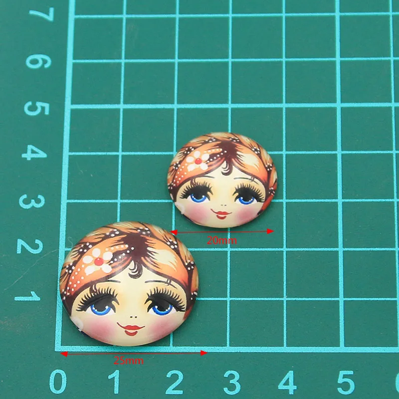 6PCS/lot 6 Style Wear Glasses Beautiful Girl Pattern Round Glass Cabochon 20mm 25mm Dome Flat Back DIY Necklace Jewelry Finding
