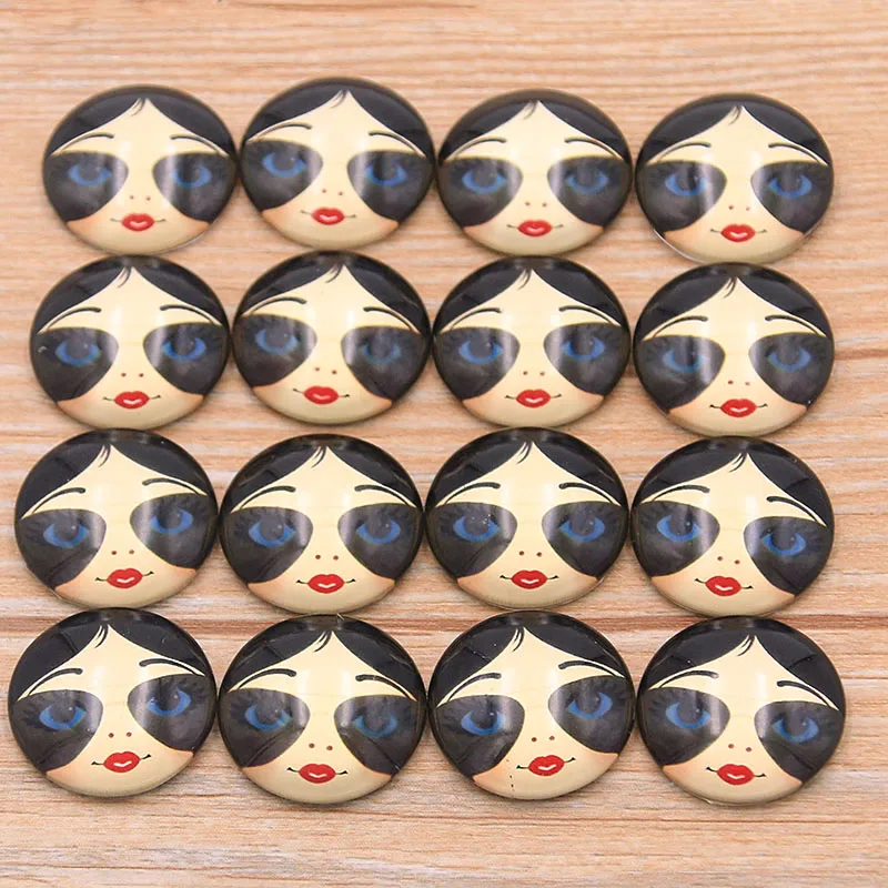 6PCS/lot 6 Style Wear Glasses Beautiful Girl Pattern Round Glass Cabochon 20mm 25mm Dome Flat Back DIY Necklace Jewelry Finding