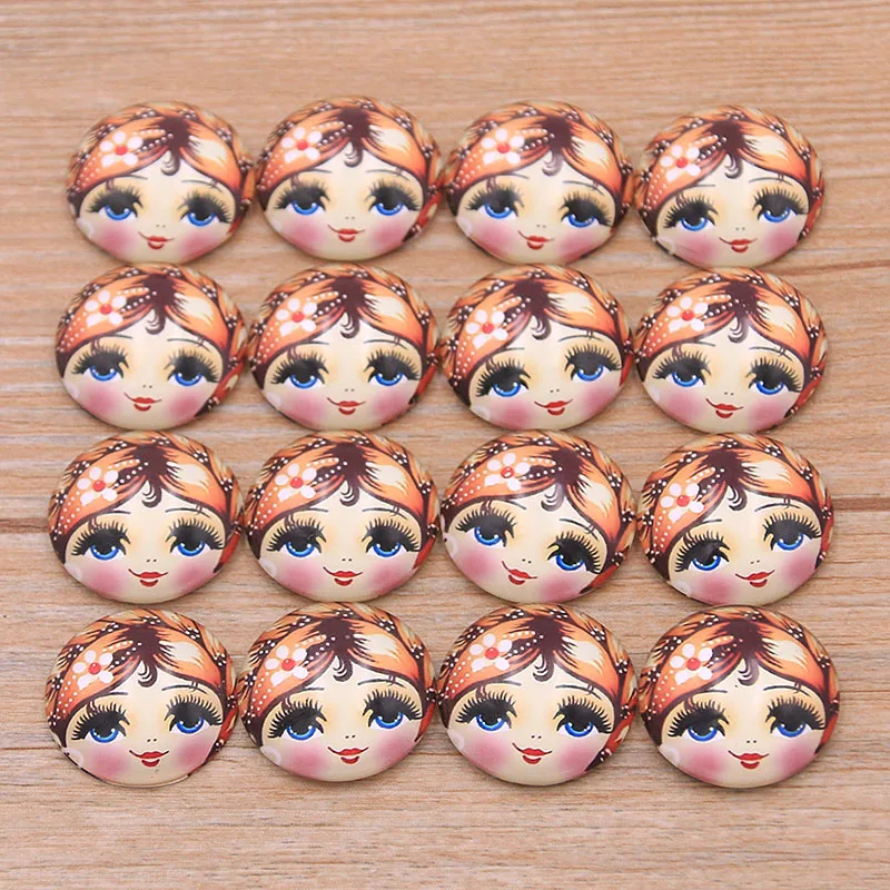 6PCS/lot 6 Style Wear Glasses Beautiful Girl Pattern Round Glass Cabochon 20mm 25mm Dome Flat Back DIY Necklace Jewelry Finding
