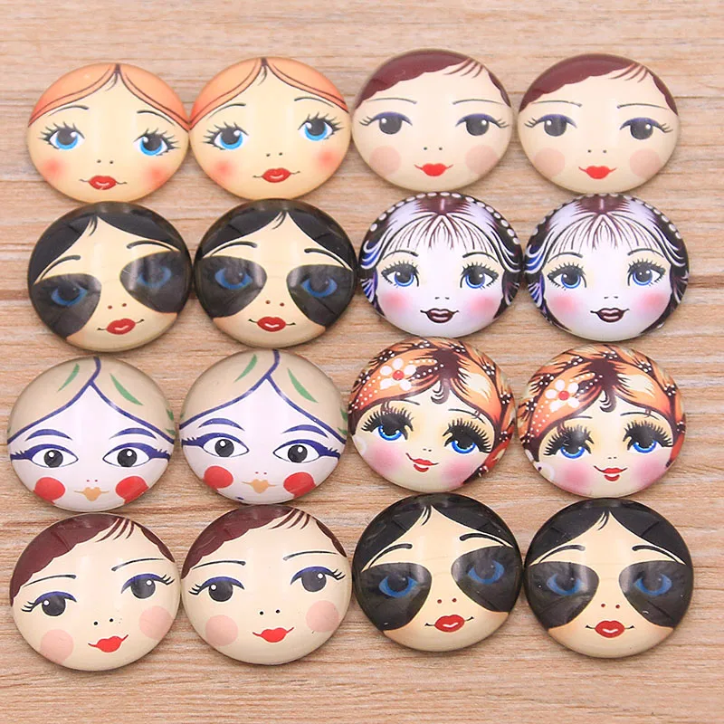 6PCS/lot 6 Style Wear Glasses Beautiful Girl Pattern Round Glass Cabochon 20mm 25mm Dome Flat Back DIY Necklace Jewelry Finding