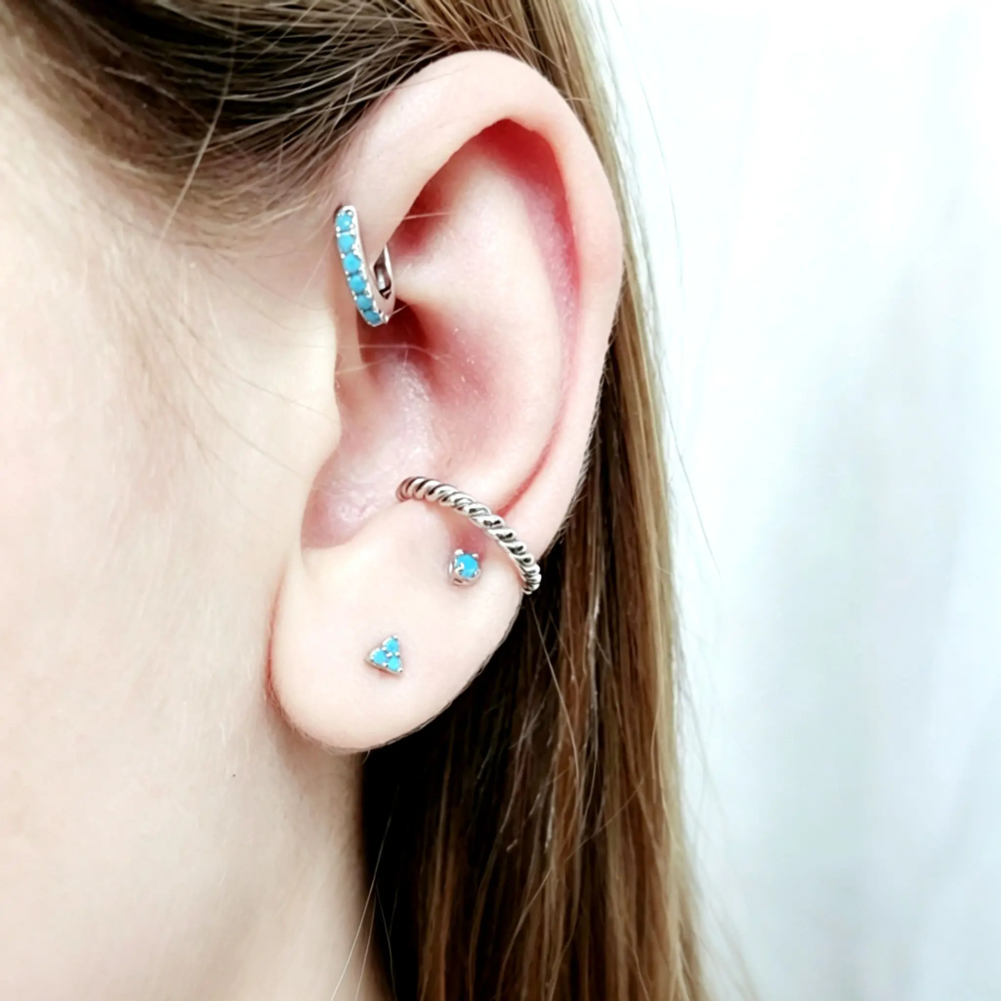 925 Sterling Silver Needle Fashion Turquoise Color Water Drop Pendant Earrings Small Hoop Earrings for Women Luxury Jewelry Gift
