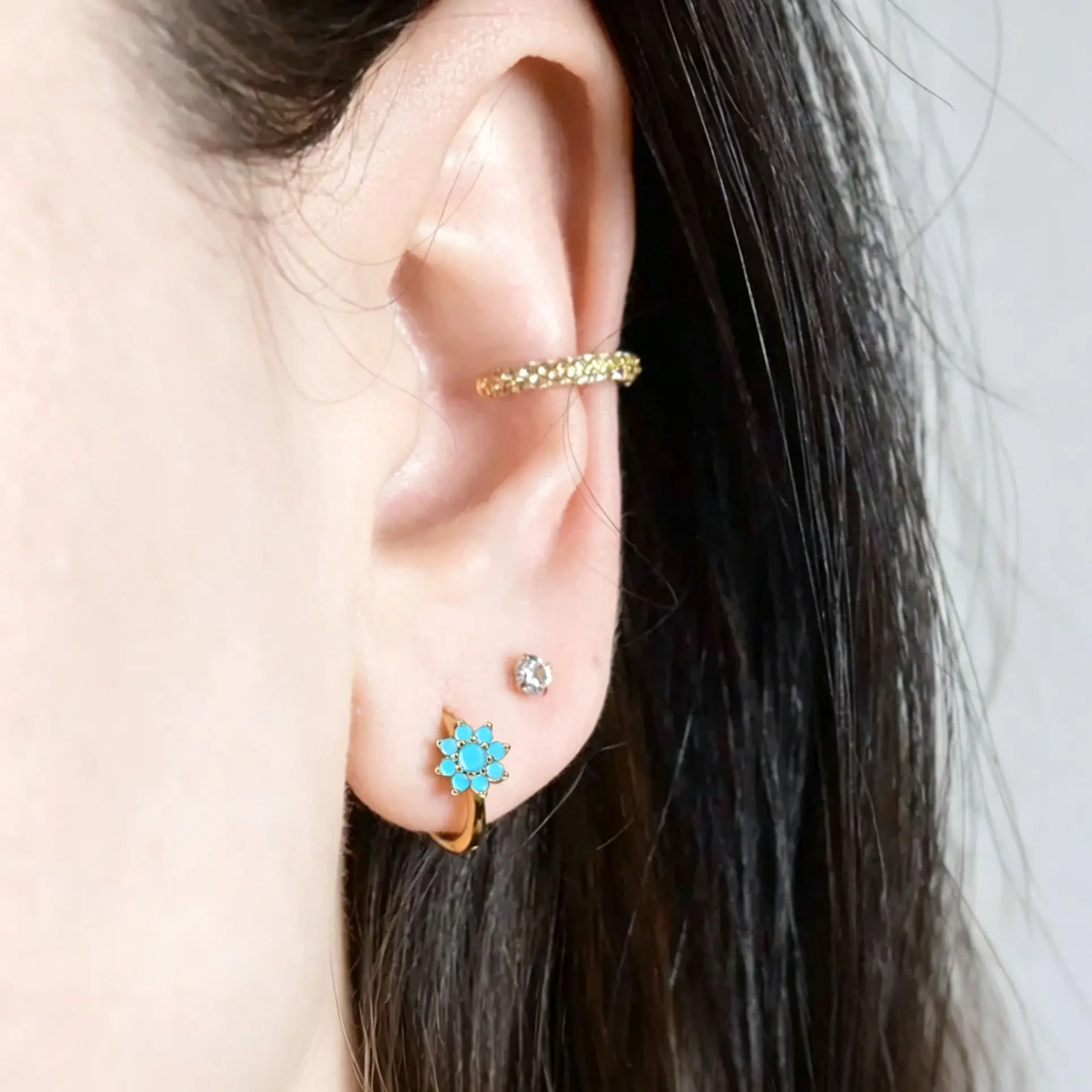 925 Sterling Silver Needle Fashion Turquoise Color Water Drop Pendant Earrings Small Hoop Earrings for Women Luxury Jewelry Gift