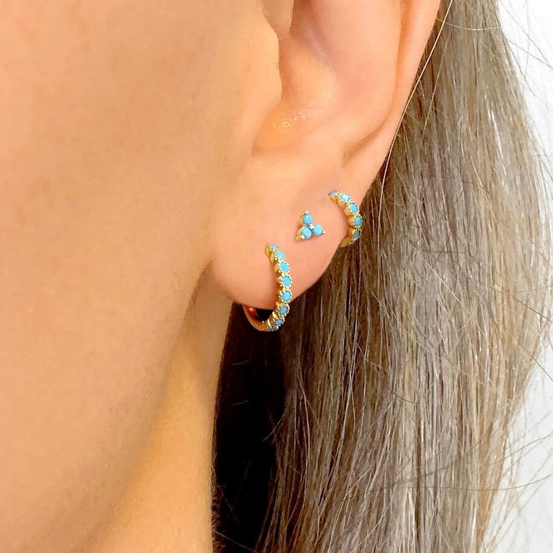925 Sterling Silver Needle Fashion Turquoise Color Water Drop Pendant Earrings Small Hoop Earrings for Women Luxury Jewelry Gift