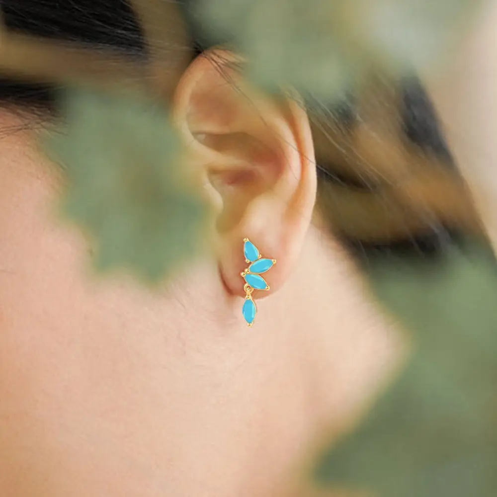 925 Sterling Silver Needle Fashion Turquoise Color Water Drop Pendant Earrings Small Hoop Earrings for Women Luxury Jewelry Gift