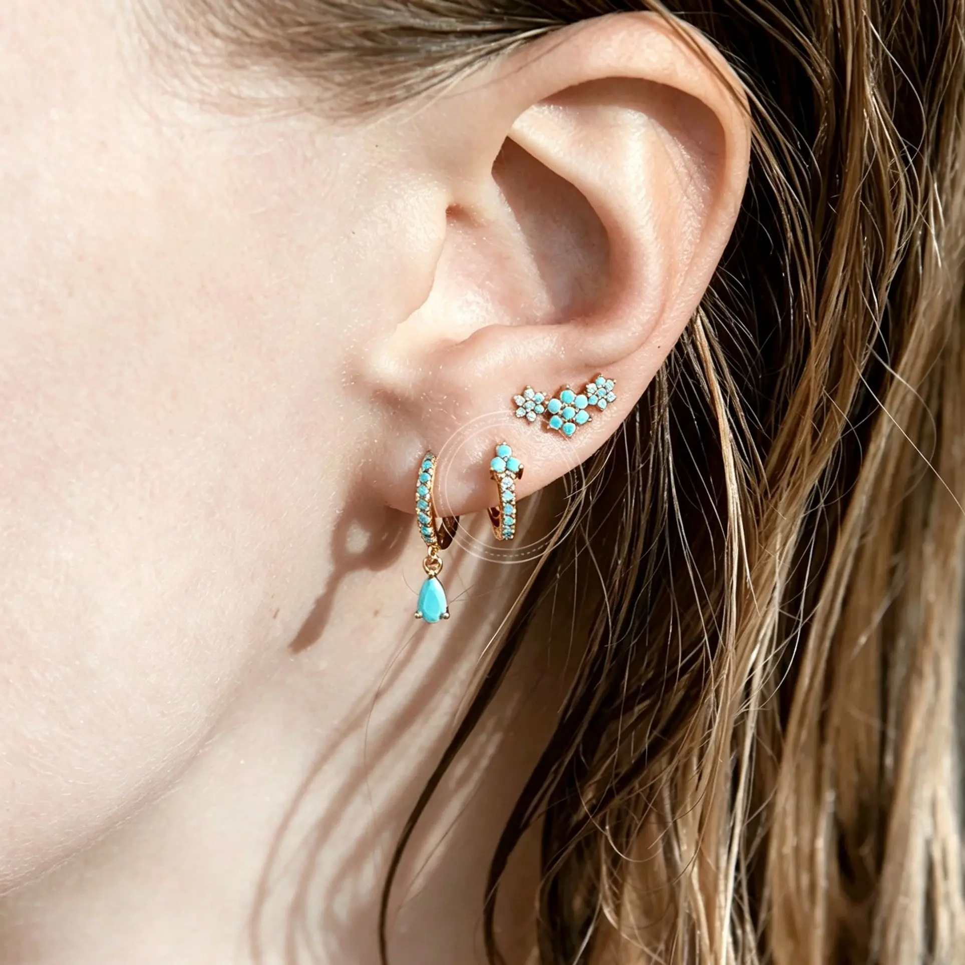 925 Sterling Silver Needle Fashion Turquoise Color Water Drop Pendant Earrings Small Hoop Earrings for Women Luxury Jewelry Gift