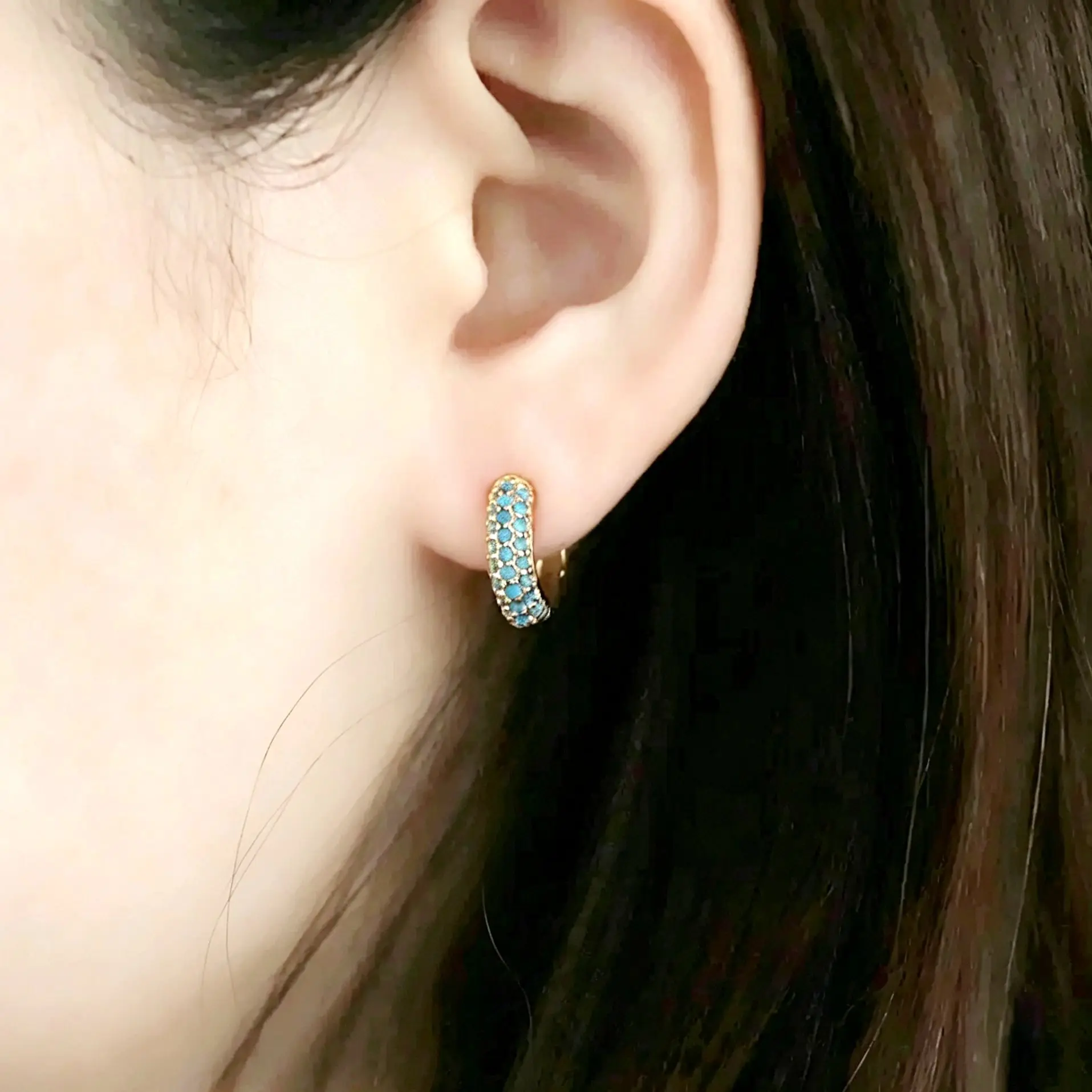 925 Sterling Silver Needle Fashion Turquoise Color Water Drop Pendant Earrings Small Hoop Earrings for Women Luxury Jewelry Gift