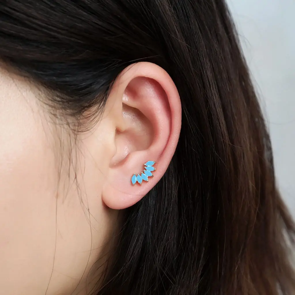 925 Sterling Silver Needle Fashion Turquoise Color Water Drop Pendant Earrings Small Hoop Earrings for Women Luxury Jewelry Gift