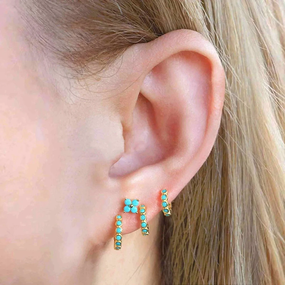 925 Sterling Silver Needle Fashion Turquoise Color Water Drop Pendant Earrings Small Hoop Earrings for Women Luxury Jewelry Gift