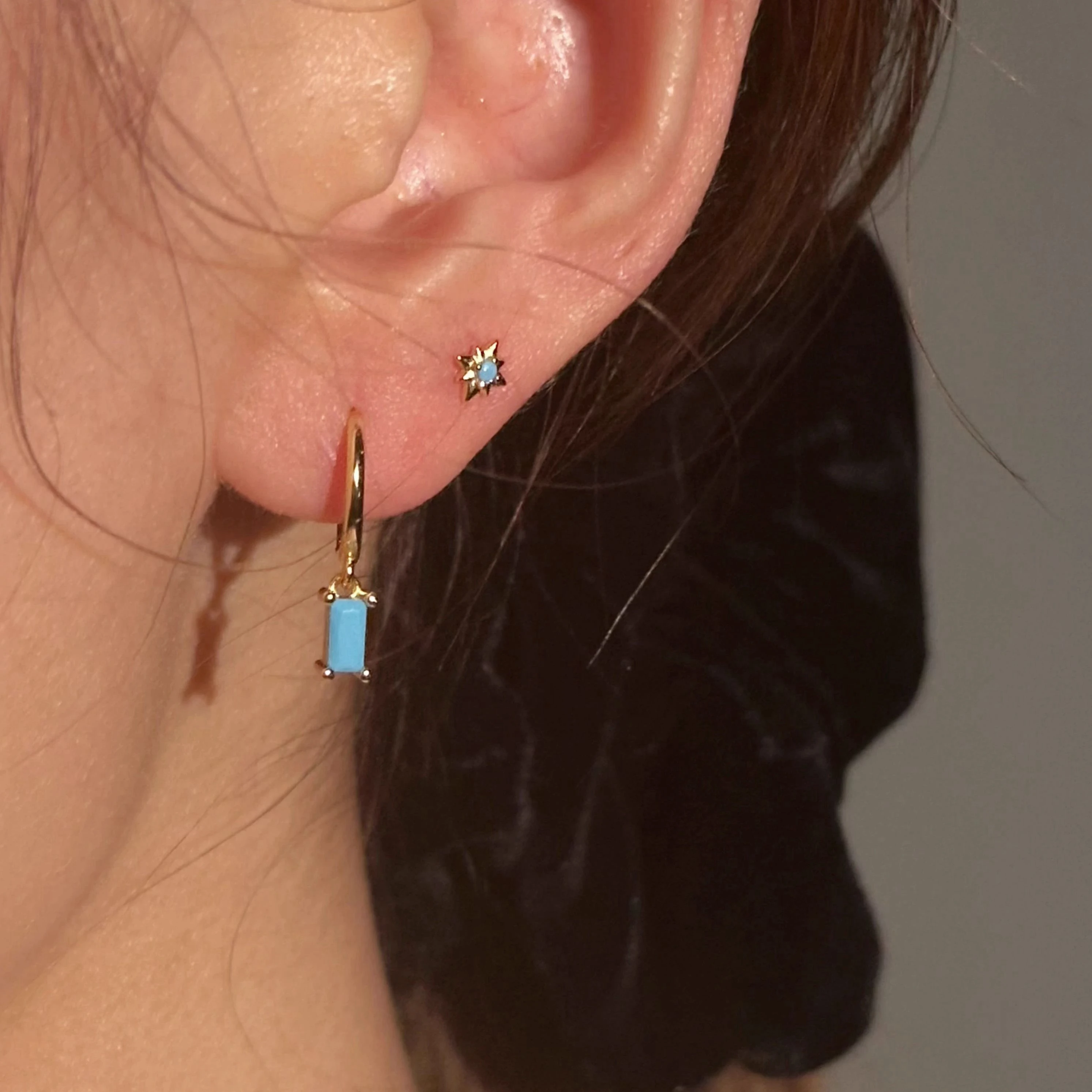 925 Sterling Silver Needle Fashion Turquoise Color Water Drop Pendant Earrings Small Hoop Earrings for Women Luxury Jewelry Gift