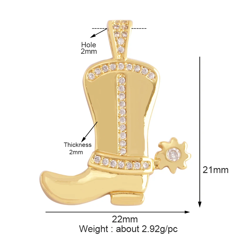 Cowboy Boots Sports Baseball Dumbbell Yoga Men's Zirconia Paved Cloth Charm Pendant,18K Gold Necklace Craft Jewelry Supply L99