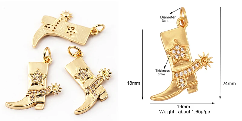 Cowboy Boots Sports Baseball Dumbbell Yoga Men's Zirconia Paved Cloth Charm Pendant,18K Gold Necklace Craft Jewelry Supply L99
