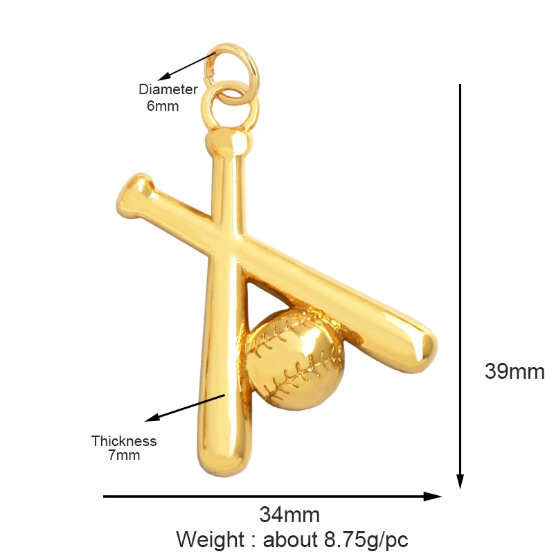 Cowboy Boots Sports Baseball Dumbbell Yoga Men's Zirconia Paved Cloth Charm Pendant,18K Gold Necklace Craft Jewelry Supply L99