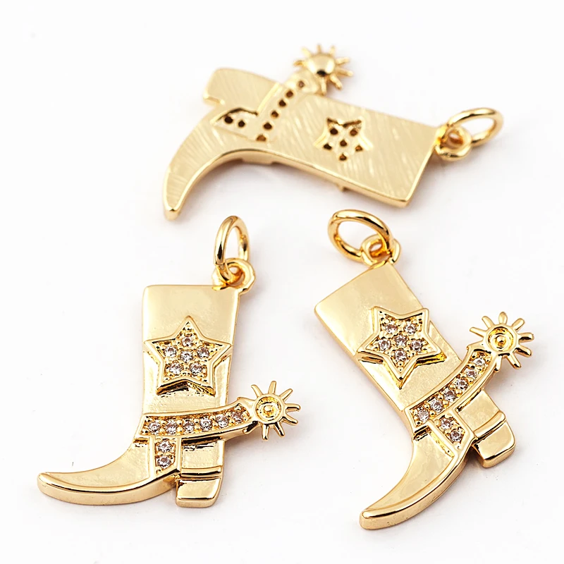 Cowboy Boots Sports Baseball Dumbbell Yoga Men's Zirconia Paved Cloth Charm Pendant,18K Gold Necklace Craft Jewelry Supply L99