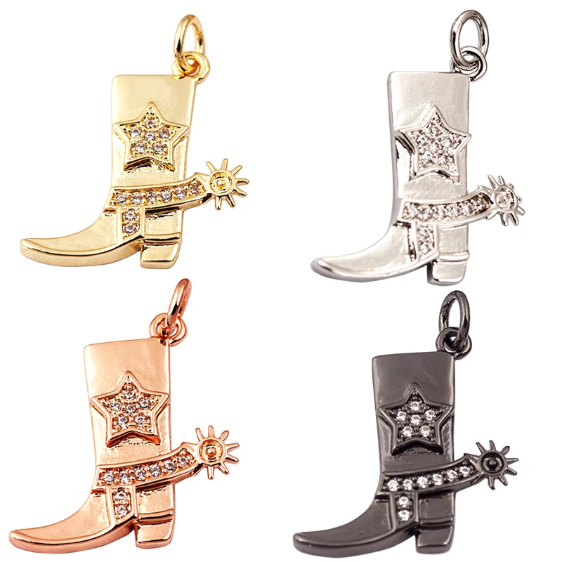 Cowboy Boots Sports Baseball Dumbbell Yoga Men's Zirconia Paved Cloth Charm Pendant,18K Gold Necklace Craft Jewelry Supply L99