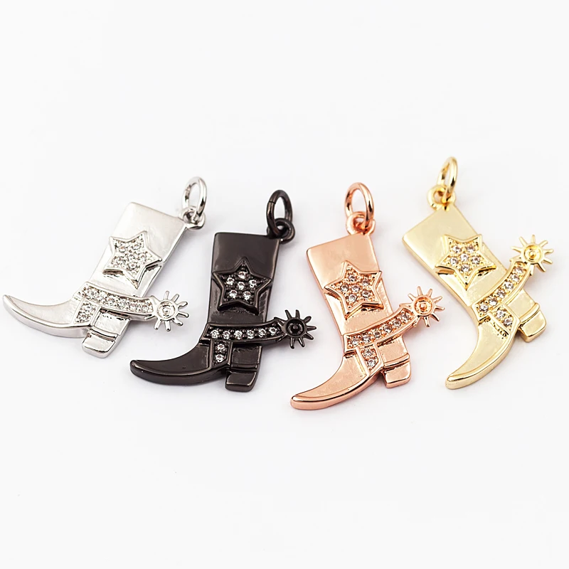 Cowboy Boots Sports Baseball Dumbbell Yoga Men's Zirconia Paved Cloth Charm Pendant,18K Gold Necklace Craft Jewelry Supply L99