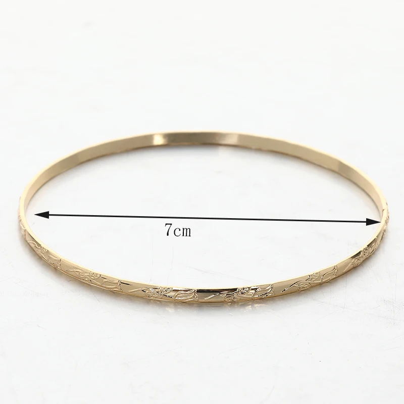 Herseygold Slim Metal Bangles Gold Plated Carved Flower Layered Cuff Bracelet Luxury Bride Jewelry Ethnic Mother Day Gift