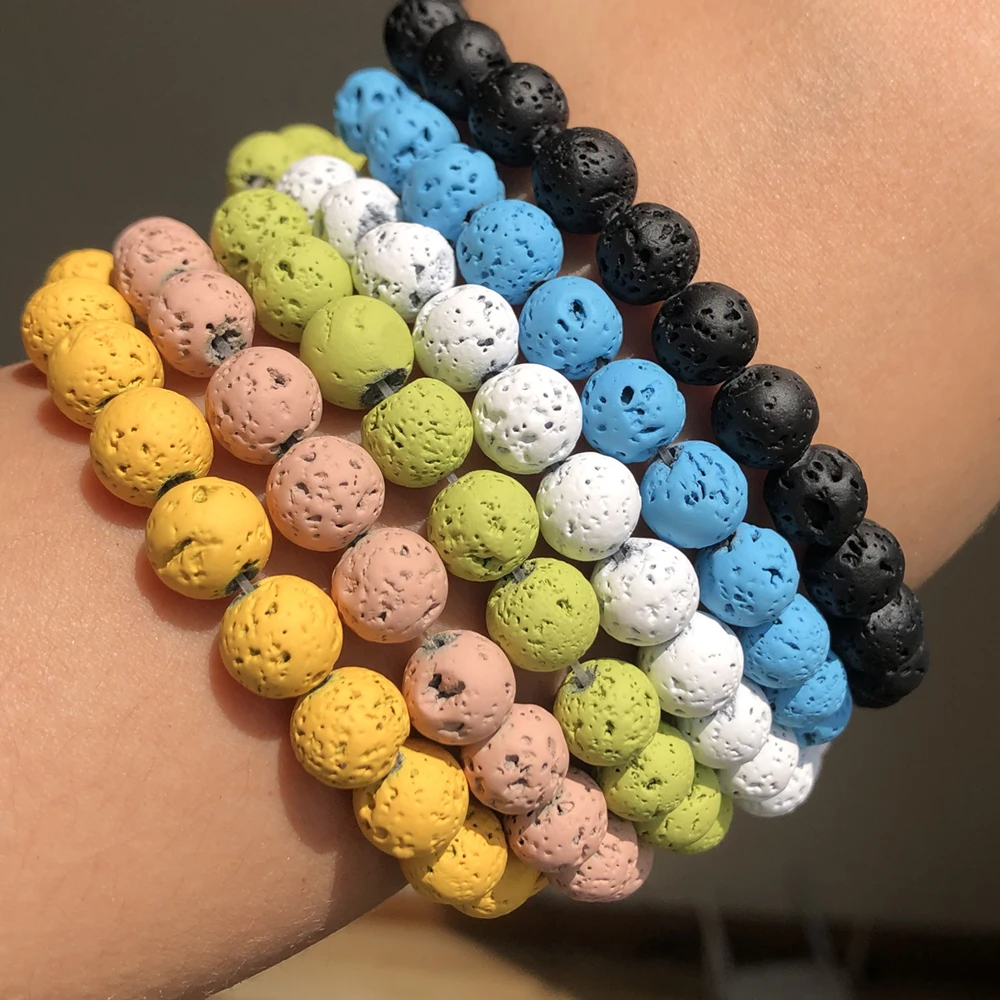 Wholesale Natural Volcanic Lava Stone Beads Round Loose Spacer Bead For Jewelry Making DIY Bracelert Accessories 4 6 8 10mm 15''