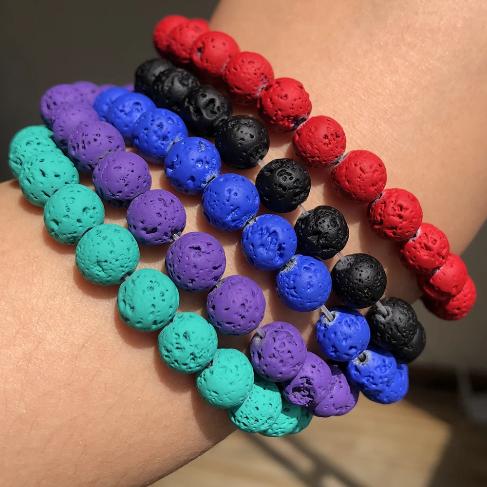 Wholesale Natural Volcanic Lava Stone Beads Round Loose Spacer Bead For Jewelry Making DIY Bracelert Accessories 4 6 8 10mm 15''