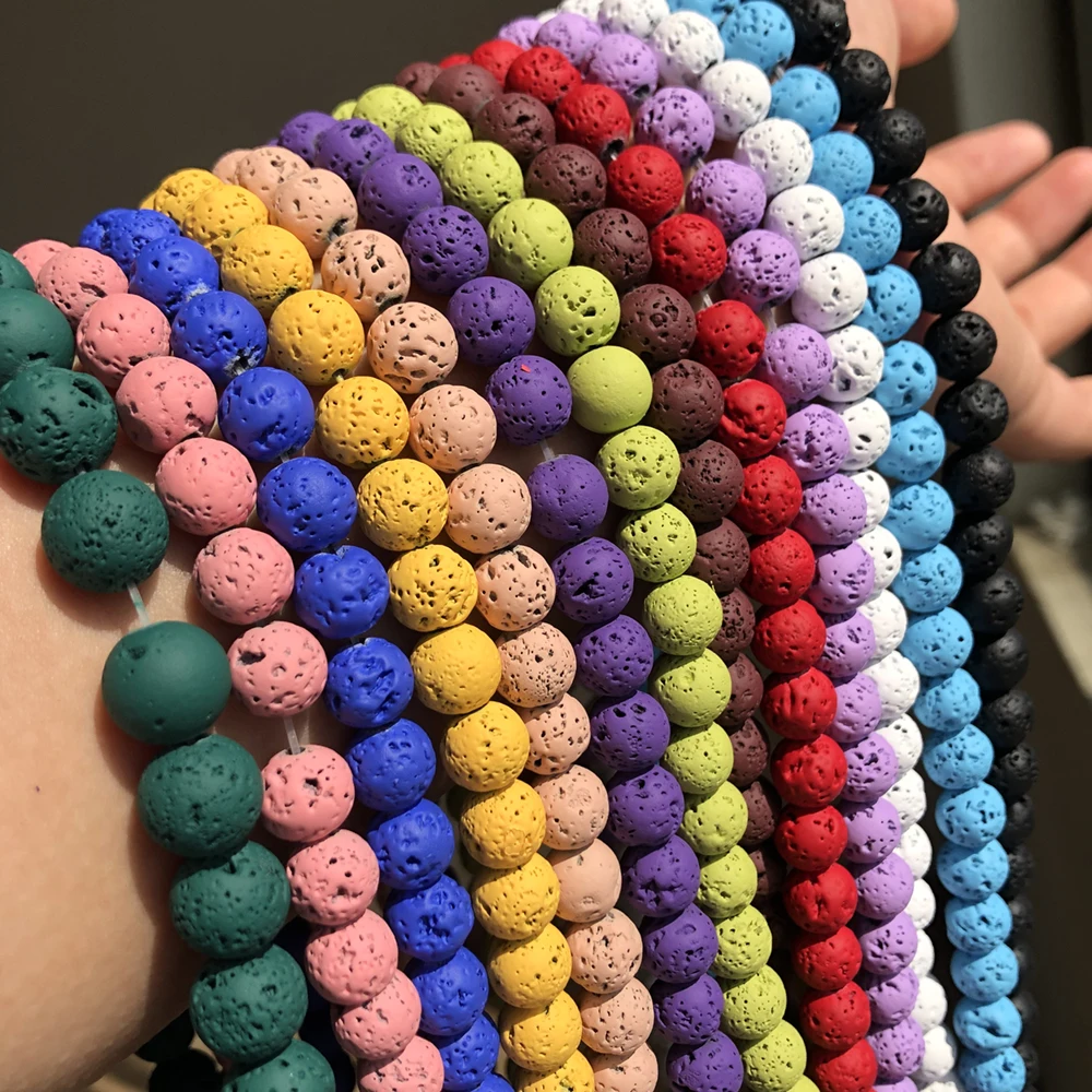 Wholesale Natural Volcanic Lava Stone Beads Round Loose Spacer Bead For Jewelry Making DIY Bracelert Accessories 4 6 8 10mm 15''