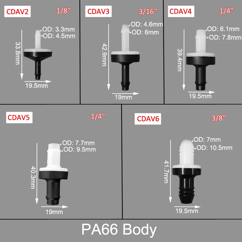 One Way Valve / PA66 Plastic Non-Return Valve / Hot Resistant and Oil Resistant Check Valve 4.5/6/8/10mm