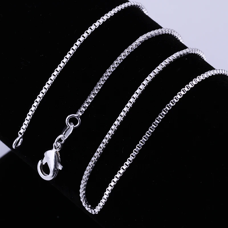 10pcs 16-24inch 925 Sterling Silver fashion 1MM Box chain for women Men necklace Charms wedding party jewelry Christmas gifts