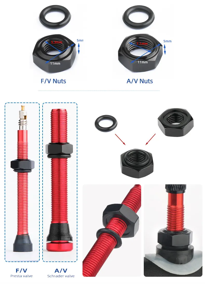 Aluminum Nuts for Bicycle Schrader Presta Valve Fastening Threaded Ring A/V F/V Shaft Washers Rim Protective Stickers