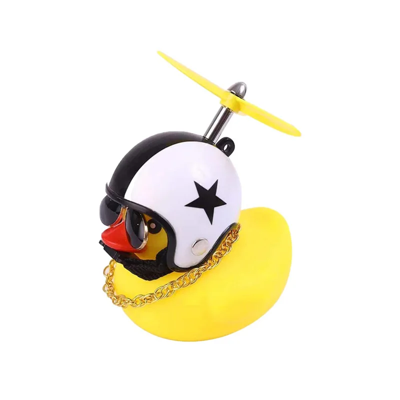 Rubber Duck Toy Car Ornaments Yellow Duck Car Dashboard Decorations Cool Glasses Duck with Propeller Helmet