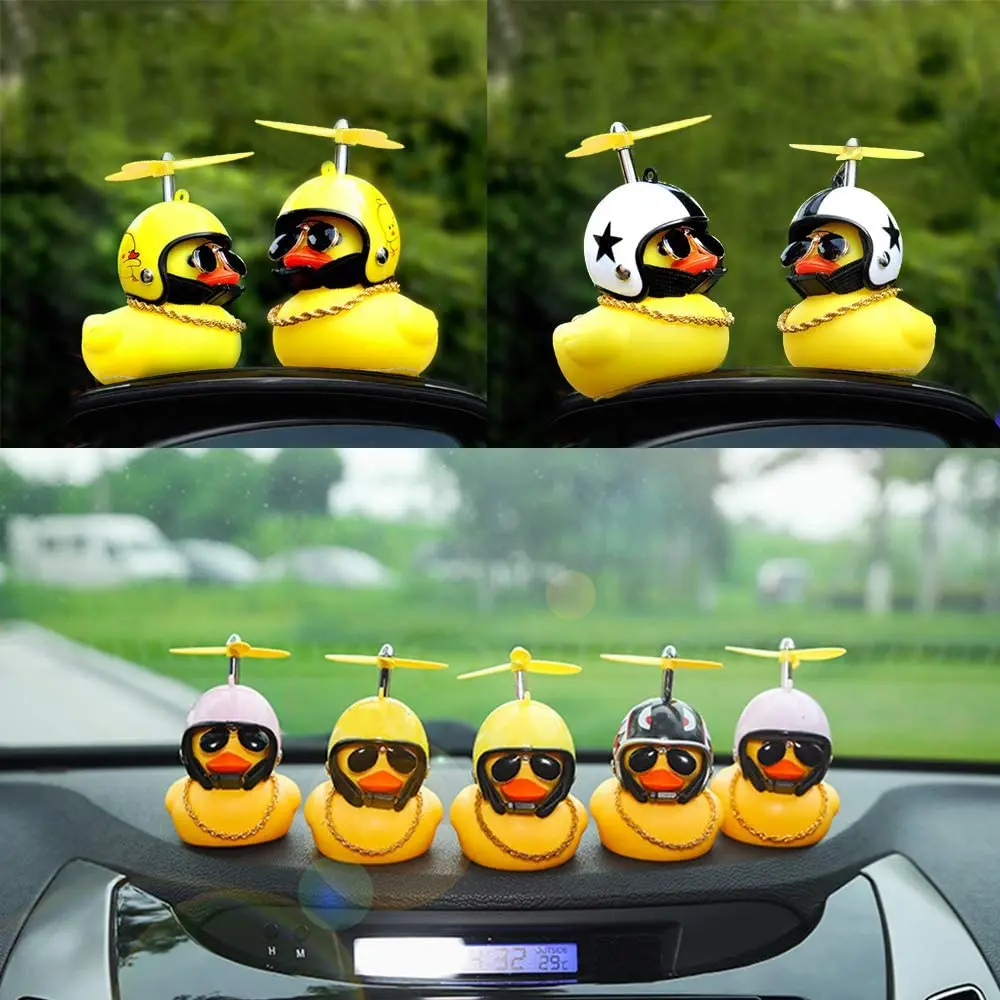 Rubber Duck Toy Car Ornaments Yellow Duck Car Dashboard Decorations Cool Glasses Duck with Propeller Helmet