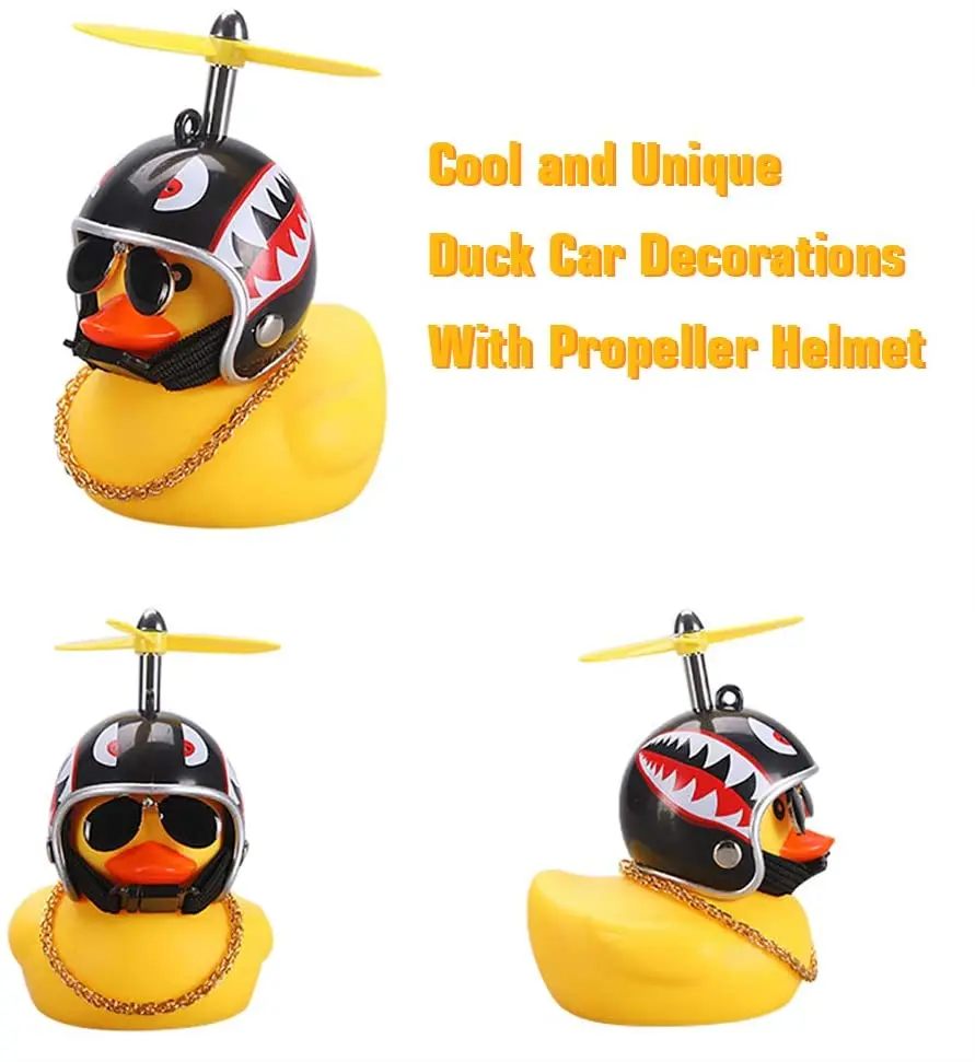 Rubber Duck Toy Car Ornaments Yellow Duck Car Dashboard Decorations Cool Glasses Duck with Propeller Helmet