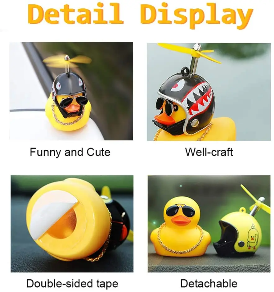 Rubber Duck Toy Car Ornaments Yellow Duck Car Dashboard Decorations Cool Glasses Duck with Propeller Helmet
