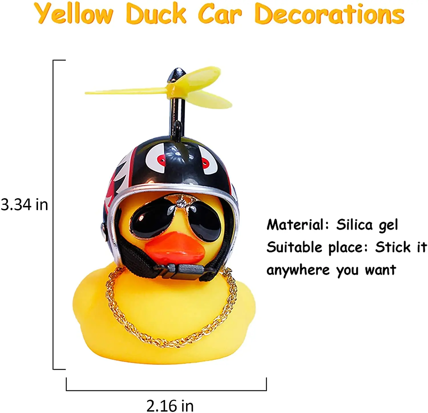 Rubber Duck Toy Car Ornaments Yellow Duck Car Dashboard Decorations Cool Glasses Duck with Propeller Helmet