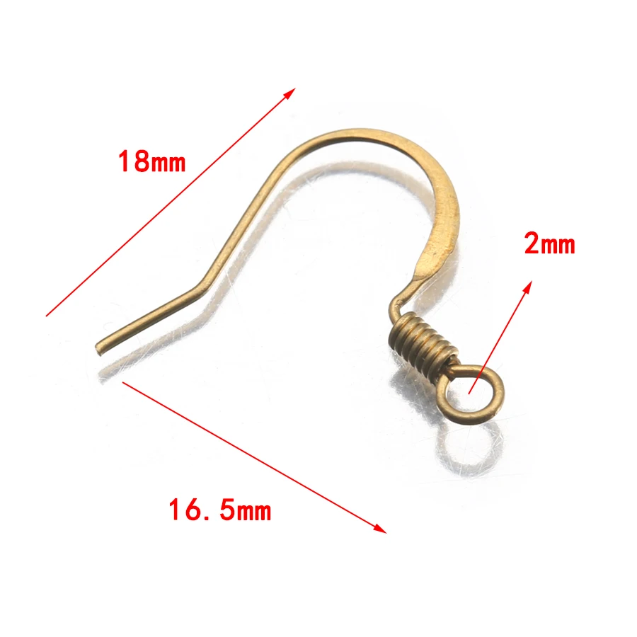 100Pcs/Lot Brass Coil French Hook Ear Wires Flattened Fish Hook Connectors Hypoallergenic For Diy Drop Earrings Jewelry Making