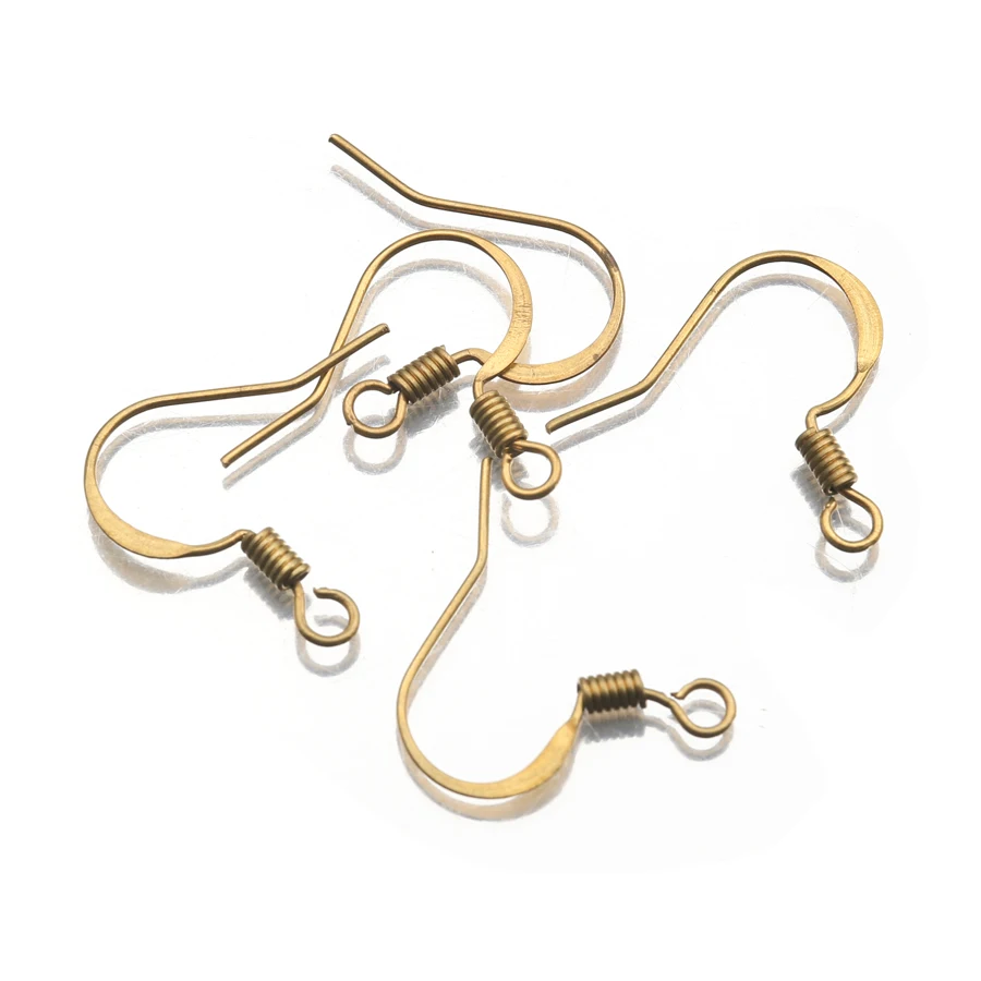 100Pcs/Lot Brass Coil French Hook Ear Wires Flattened Fish Hook Connectors Hypoallergenic For Diy Drop Earrings Jewelry Making
